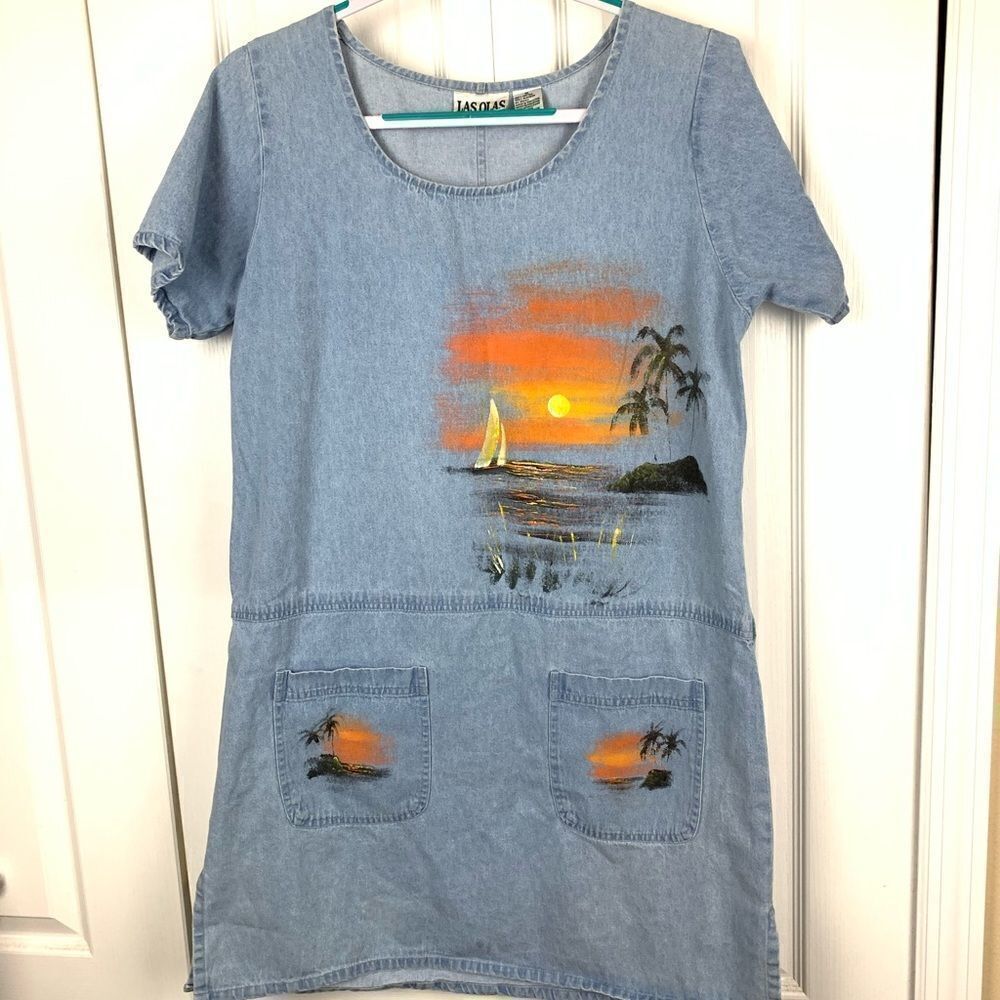 Las Olas Hand Painted Denim Dress‎